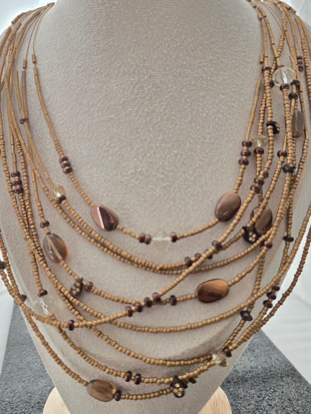 Chico's - Multi-Strand Brown and Gold Beaded Necklace